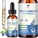Magnesium Glycinate Liquid Drops Komplex Supplement med Taurate, Malate for Calm, Leg Cramps, Energy | Sugar-Free och Natural Vegan Magnesium, Blueberry Flavor