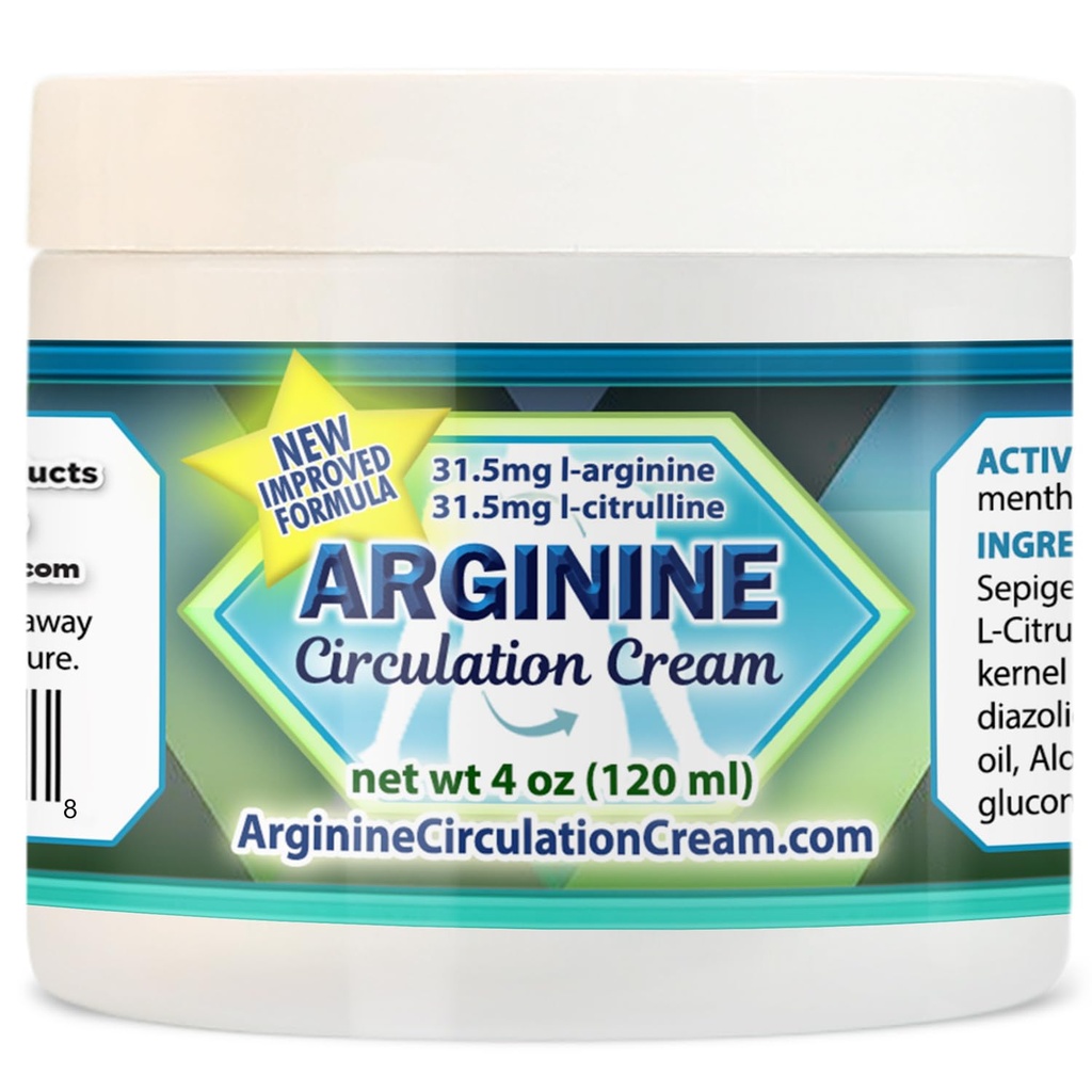 Arginincirkulationskräm 4 oz - Menthol, L Arginine & L Citrulline Lotion - Stöder hälsosamt ben och kroppsblodflöde - Hela familjens produkter