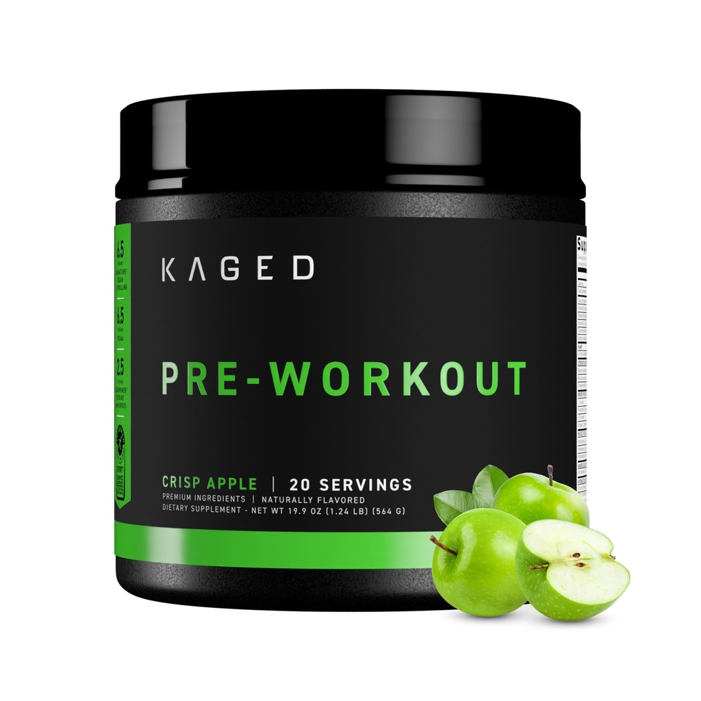 Kaged Original Pre Workout Powder | Krisp Apple | Pre-Kaged | Formulerad med Kreatin, Beta Alanine, ren koffein | 20 portioner