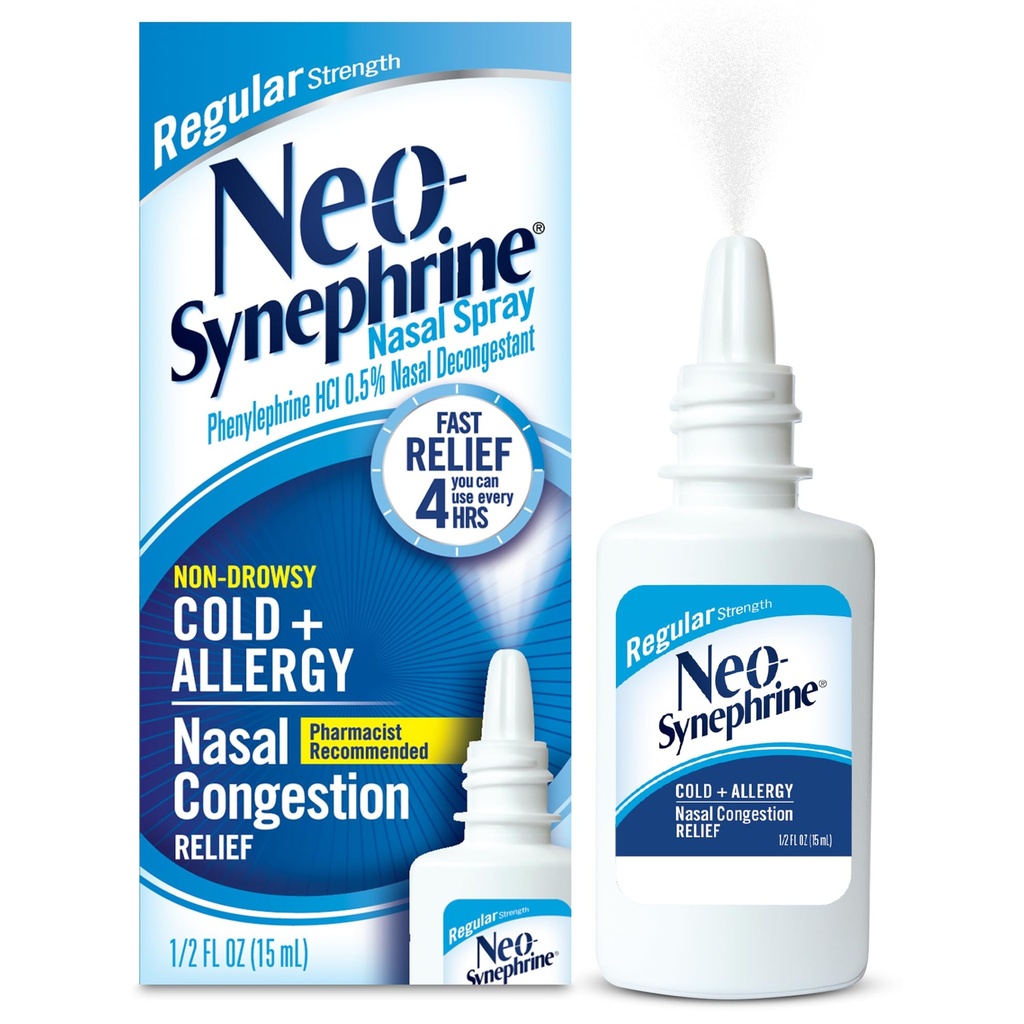 Neosynefrin Nasal Spray för Cold & Sinus Relief, Regelbunden styrka, 0,5 Fl Oz
