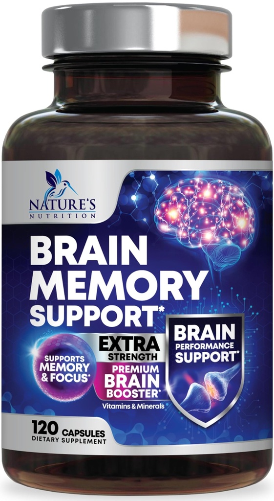 Brain Memory Supplement Pills - 3X Strength Nootropics for Concentration, Clarity & Focus Support - Brain Health Cognitive Vitamins med Bacopa, Phosphatidylserine & DMAE, Brain Booster - 120 kapslar
