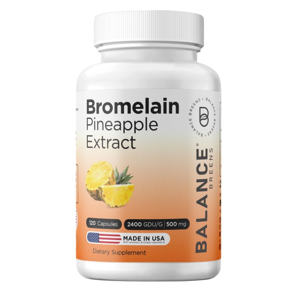 Balancebreens Bromelain 500mg, 120 kapslar - Pineapple Extract Digestive Enzyme, stöder matsmältning och gemensamma hälsotillskott
