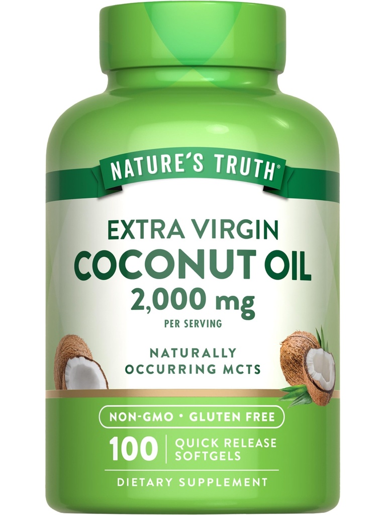 Naturens Truth Coconut Oil Supplement | 100 Softgels | Naturligtvis förekommer MCTs | Non-GMO & Gluten Free