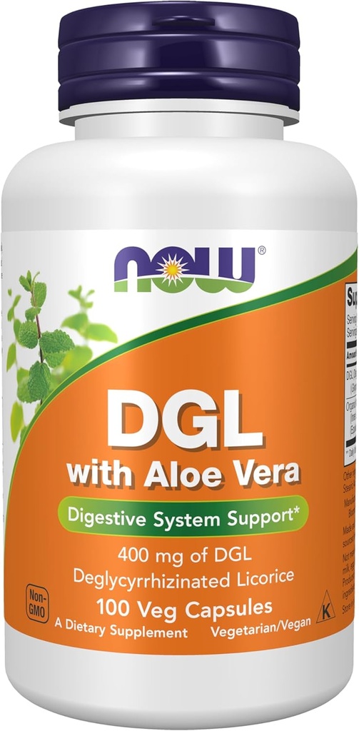 NOW Foods Supplements, DGL med Aloe Vera (Deglycyrrhizinated Licorice) Kosttillskott, 100 Veg Capsules