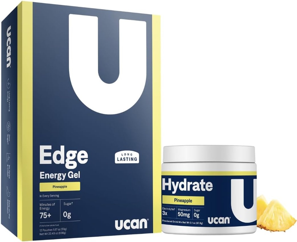 UCAN Pineapple Edge Energy Gel & Hydrate - Bra för körning, träning, fitness, cykling, Crossfit & More | Sugar-Free, Vegan och Keto Friendly Energy Supplement