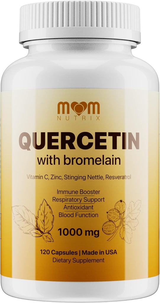 Avancerad Quercetin med Bromelain - 120 kapslar med Elderberry, Stinging Nettle, Resveratrol, Zink, Vitamin C & D - Tillverkad i USA