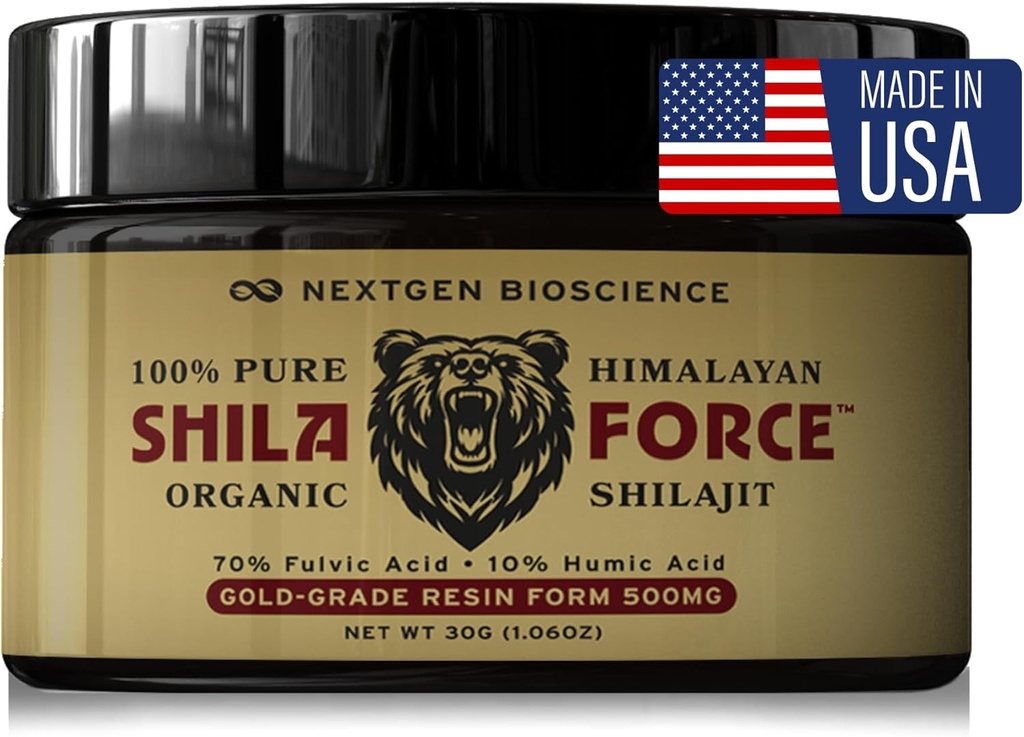 ShilaForceTM Shilajit Pure Gold-Grade Wild-Harvested Himalayan Organic Live Resin - 500mg 70% Fulvic Acid & 10% Humic Acid med 85 + Trace Minerals, 30g Made i USA, Brown
