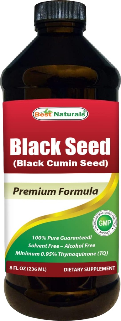 Bästa Naturals Black Seed Oil - Minst 0,95% Thymoquinone (TQ) - Cold Pressed Nigella Sativa Aids i Digestive Health, Immune Support, Brain Function, Joint Mobility, Gluten Free, Non GMO - 8 OZ