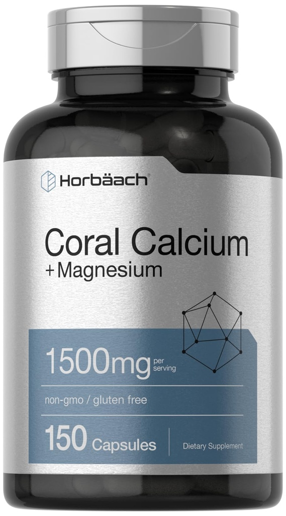 Horbäach Coral Calcium 1500mg kapslar | 150 greve | Plus Magnesium | Non-GMO & Gluten fri tillägg