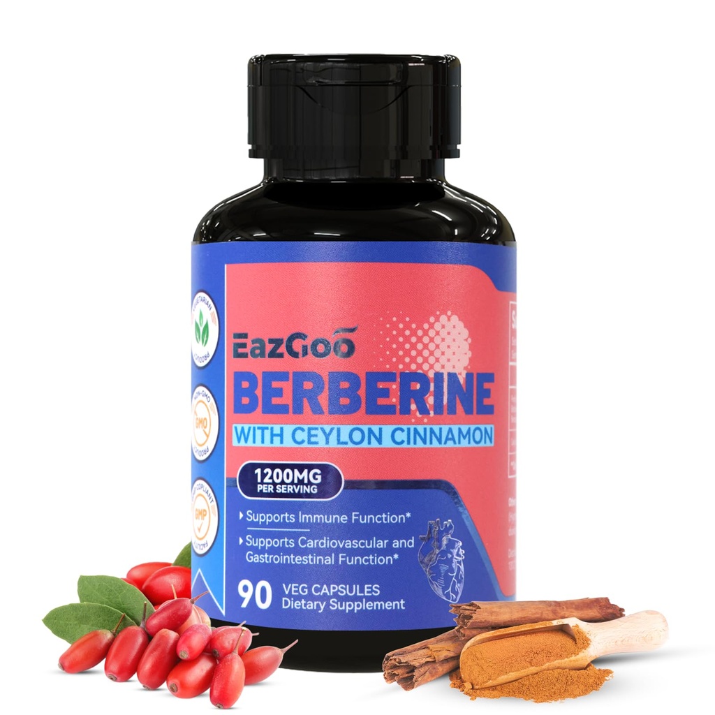 Premium Berberine Supplement 1200mg med Ceylon Cinnamon - 90 Vegan Capsules - Berberine HCL Supplement Non-GMO Gluten Free, Immune Support