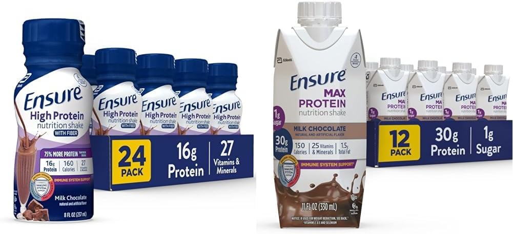 Säkerställ High Protein Nutritional Shake med Fiber & Max Protein Nutrition Shake med 30g Protein, 1g Sugar, High Protein Shake, Milk Chocolate, 11 Fl Oz (Pack of 12), Liquid, Halal