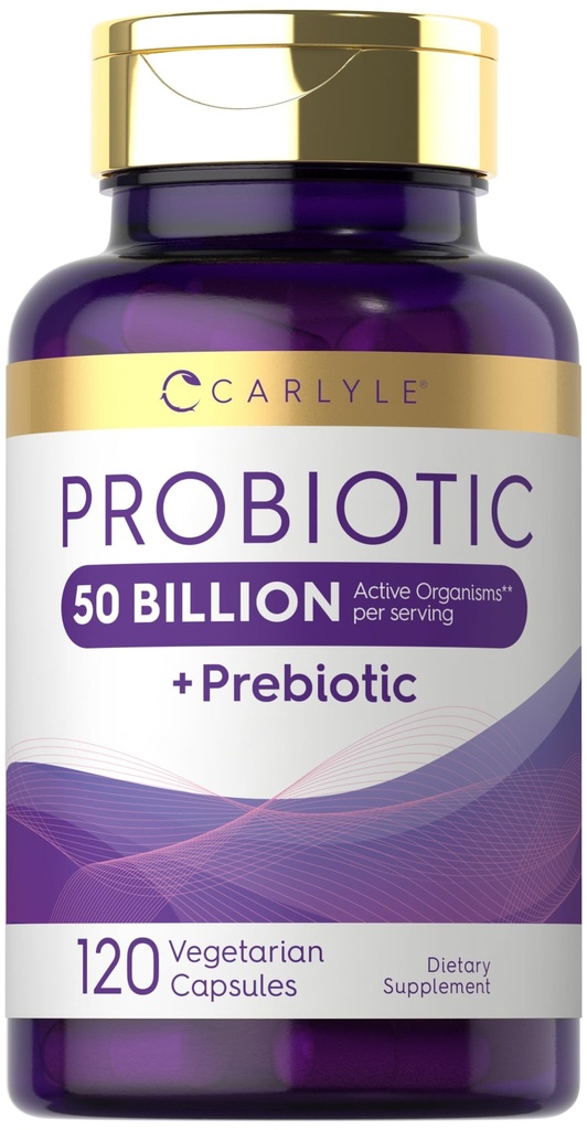 Carlyle Probiotics med prebiotika | 120 kapslar | 50 miljarder aktiva organismer | Icke-GMO & Gluten fri tillägg