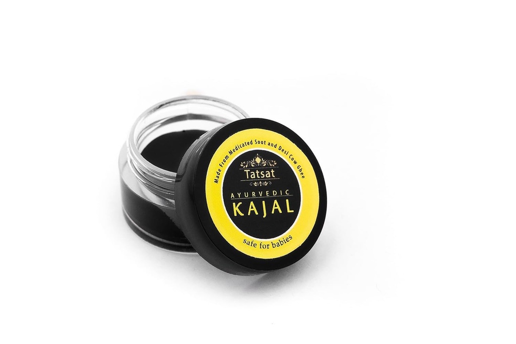 TATSAT - WELLNESS THROUGH AYURVEDA BABY Kajal, naturlig, växtbaserad och ayurvedisk med medicinerad sot och Desi Cow Ghee | Säker för spädbarn | Lab Tested | Inga konserveringsmedel, svart, matt Finish