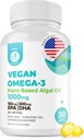 MORITZ Vegan Omega-3 Softgels för vuxna och barn, tillverkad av Algae Oil med DHA EPA, Small Algae Omega 3 Supplements, Vegan, 30 Count