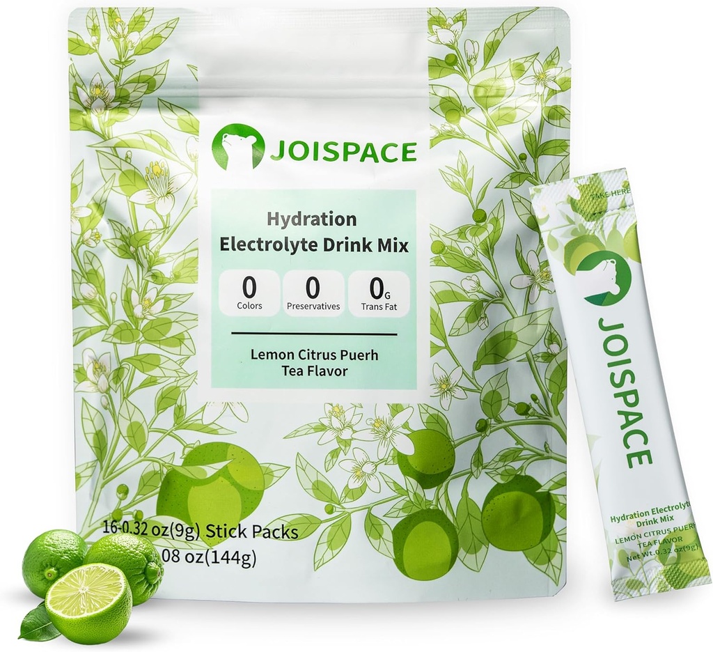 JOISPACE Electrolyte Drink Mix med Tea Polyphenols | Fast Hydration & Electrolytes Boost | Non-GMO, Vegan, Gluten-Free | Lemon Lime Tea, 16 portioner