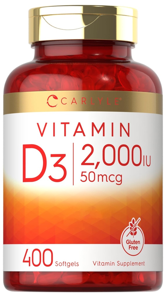 Carlyle Vitamin D3 2000IU Softgels | 400 greve | Non-GMO, Gluten Free Formel | 50 mcg | Vitamin D Supplement