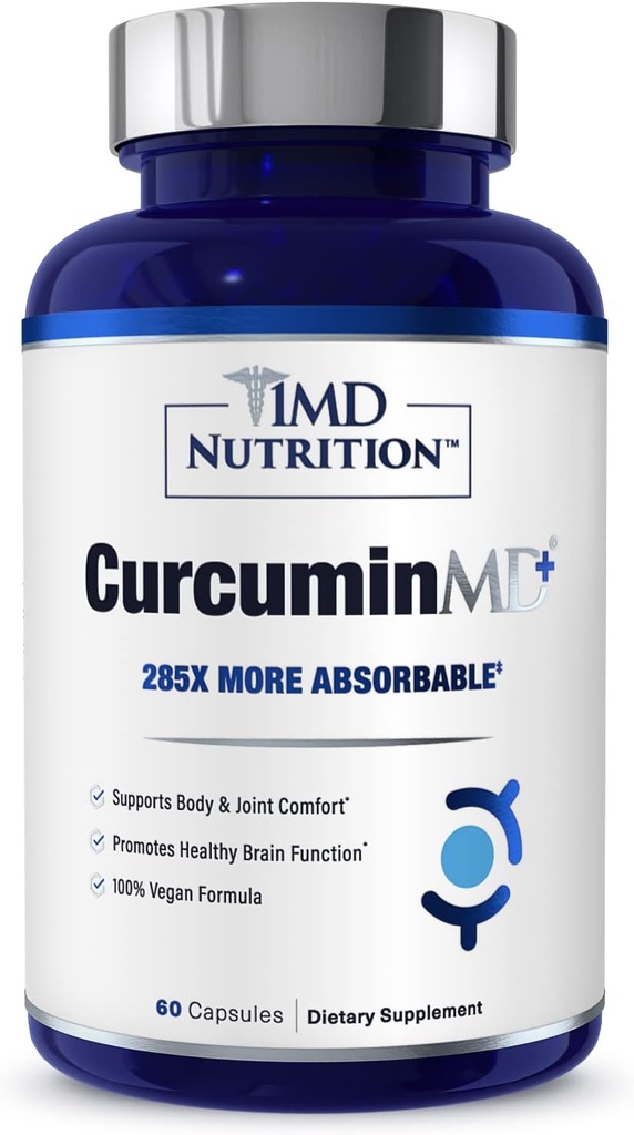 1MD Nutrition CurcuminMD Plus - Gurkmeja Curcumin med Boswellia Serrata - 285x Mer Absorbable | Joint Stiffness, Muscle Recovery och Mood Support | 60 kapslar