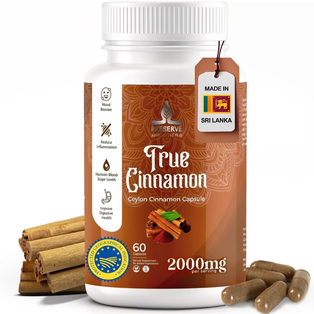 Rena Ceylon Cinnamon kapslar, 2000mg, tvåmånaderstillägg | Tillverkad i Sri Lanka | Nan-GMO, Gluten-Free, True Cinnamomum från Sri Lanka, 100% Pure Cinnamon (NOT Mix med Cassia).