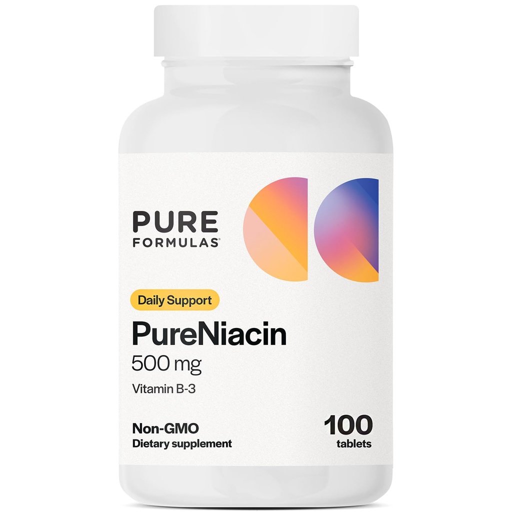 PureFormulas Pure Niacin - Vitamin B3, 500 mg omedelbar frisättning Niacin 500mg - Nikotinsyra 100 tabletter - Non-GMO B3 Vitamins Niacin Supplement