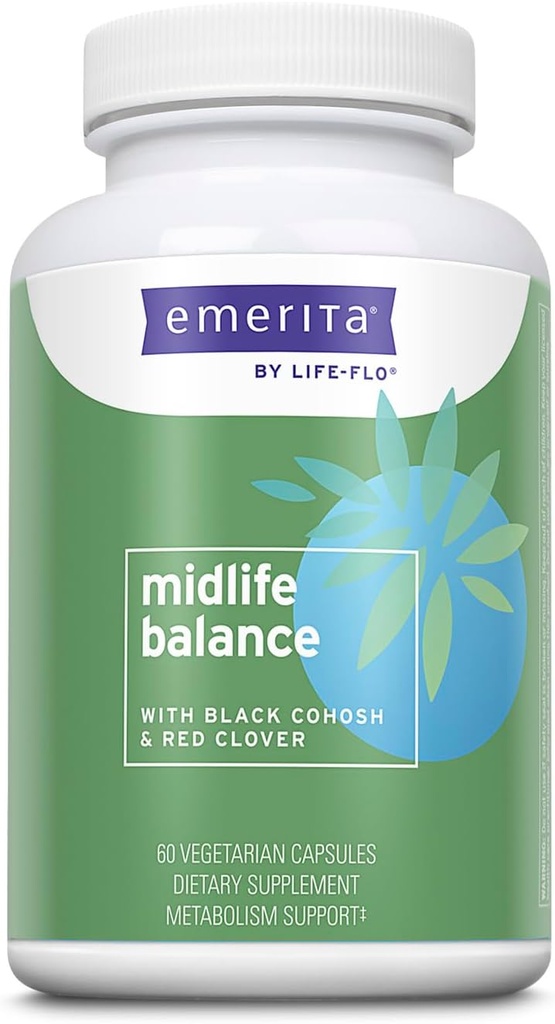 Emerita by Life-flo Midlife Balance, Menopause Supplements for Women, Healthy Balance Support med Black Cohosh och Red Clover, 60-dagars garanti, inte testad på djur, 30 portioner, 60 VegCaps