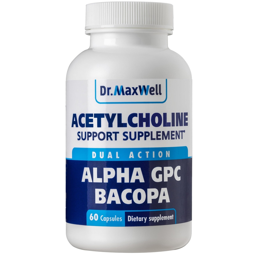 Acetylkolin, Alpha GPC Choline 600mg + Bacopa, bättre än varje ensam. Mer tillförlitlig acetylkolin (Supports Memory & Learning) Supplement, 60 kapslar