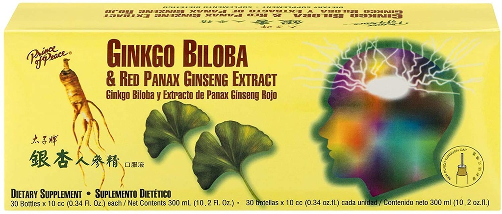 Prince of Peace Ginkgo Biloba och Red Panax Ginseng Extract,30 flaskor 0,34 oz