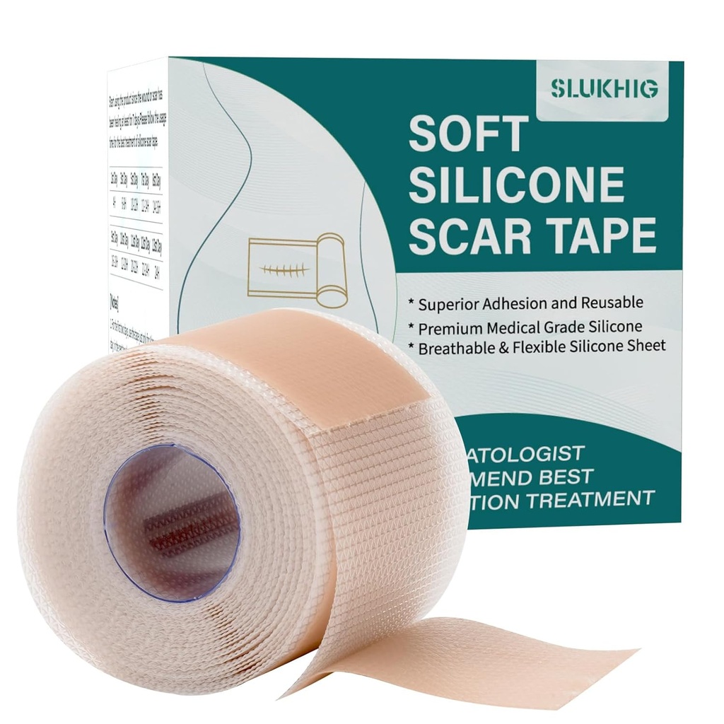 Silicone Scar Sheets (1,6 "x 79" Roll-2M), Silicone Scar Tape för Scar Removal Treatment, Återanvändbara Silicone Scar Strips för C-Sektion, Keloid, Bränn, Acne, Surgical Scars