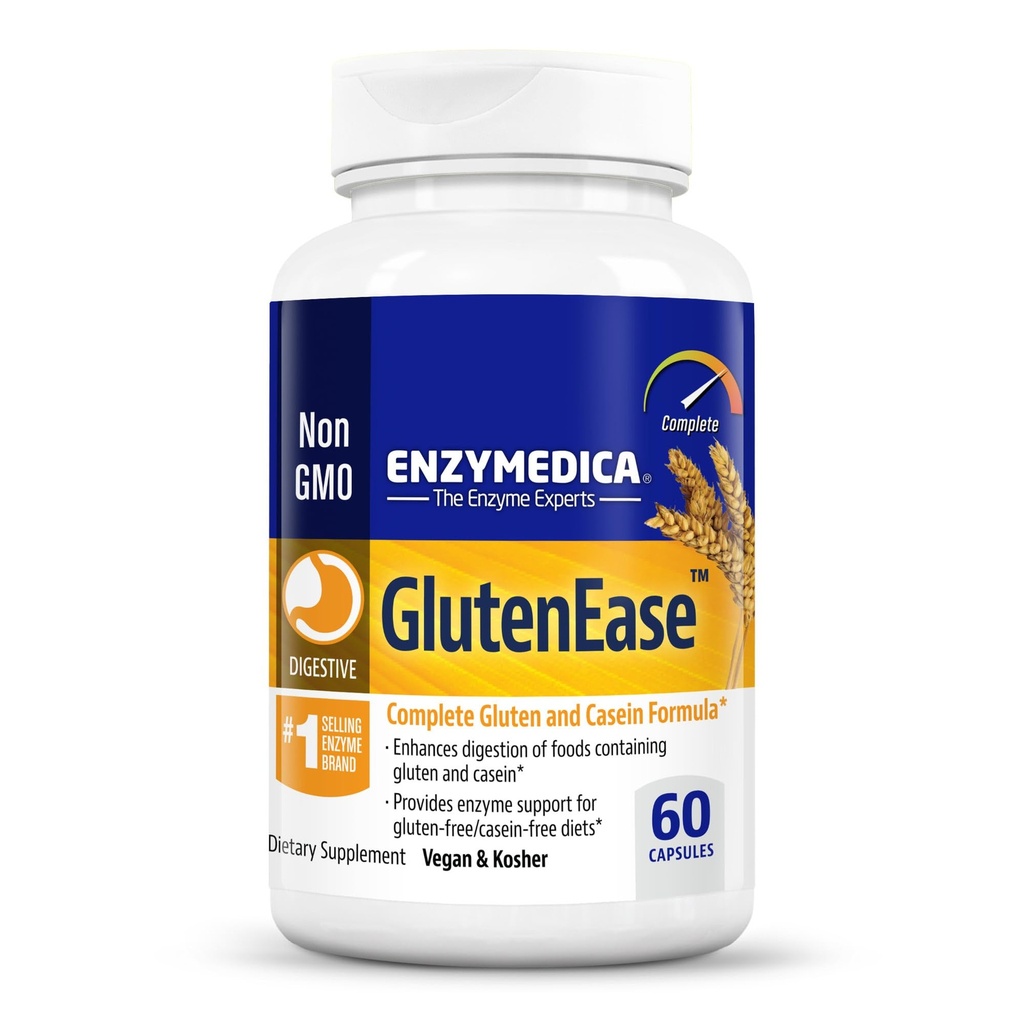 Enzymedica GlutenEase, Advanced Digestive Enzymes for Women and Men, Fast-Acting Formula for Bloating Relief & Digestive Health, hjälper till att bryta ner Gluten & Casein, 60 kapslar