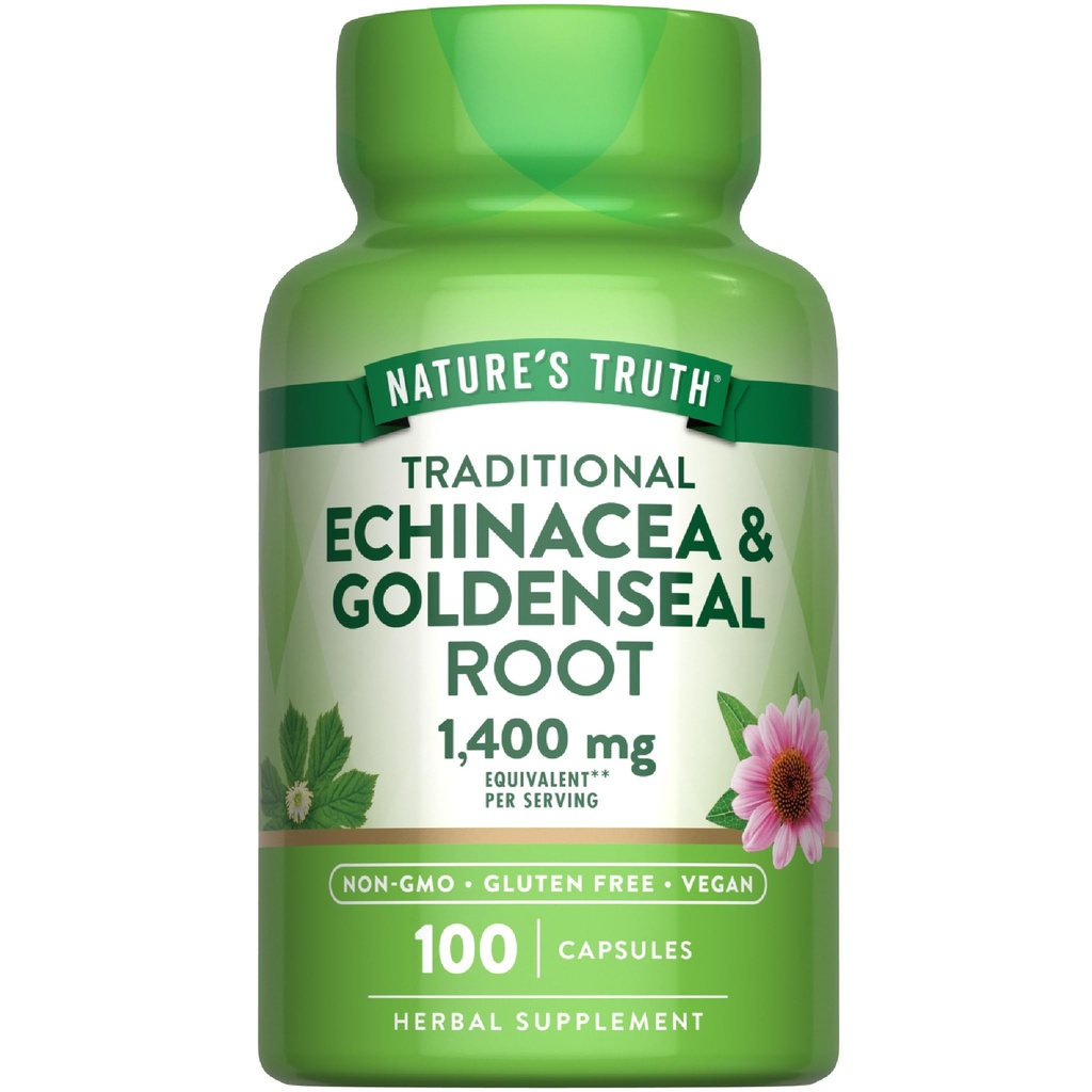 Naturens sanning Echinacea Goldenseal Capsules | 1400mg | 100 greve | Vegan, icke-GMO & Gluten fri tillägg | Herbal Support Complex
