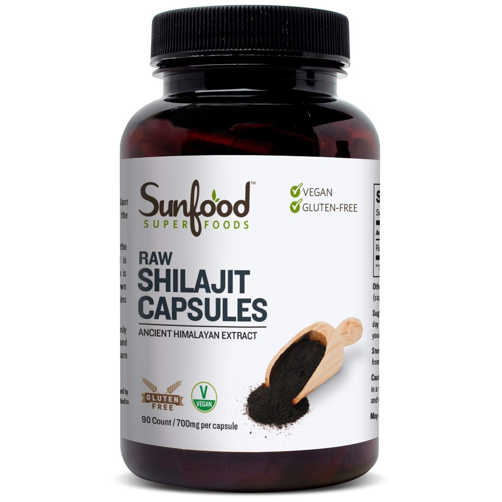 Sunfood Superfoods Shilajit Capsules - Pure Shilajit Resin för kvinnor och män, antika Himalayan Extract med Fulvic Acid, Minerals, Shilajit Powder Pills - 90 kapslar