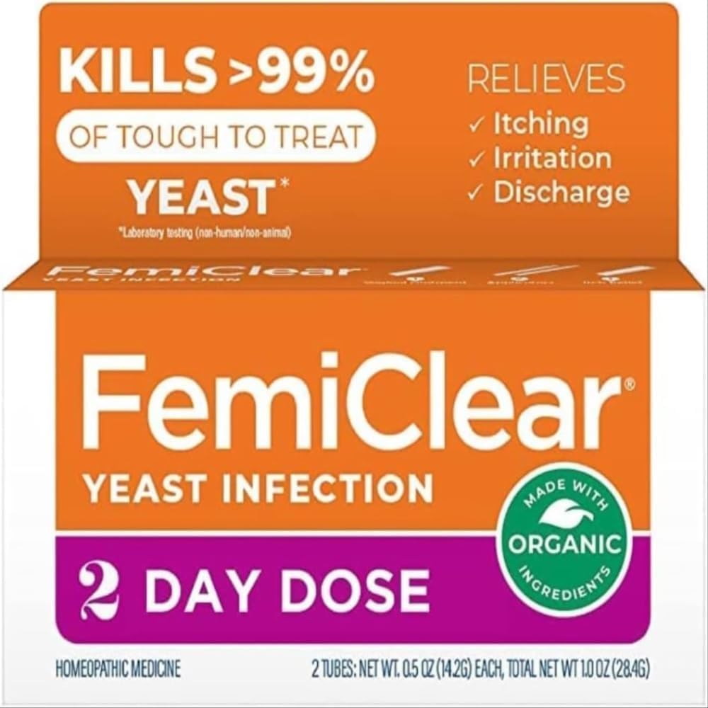 FemiClear 2-Day Dose Yeast Infection och Itch Control Ointment, för moderat till intensiva symtom, gjord med naturliga och organiska ingredienser, plus yttre anti-Itch salva för lugnande vård