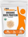 BulkSupplements.com Organic Rice Protein Powder - Vegan Plant Protein, Unflavored - Vegan & Gluten Free, 30g per Servering, 1kg (2,2 lbs) (Pack av 1)
