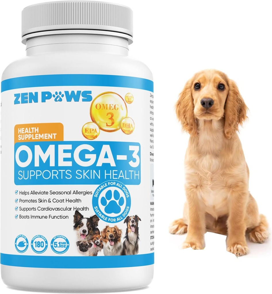 Omega 3 fiskolja för hundar - 180 greve tablettbehandlingar - hjälper till att sprida, hudallergi, kläcka och torr hudavlastning, heta fläckar - gemensam hälsa - hud och kosttillskott - laxolja - anka smak
