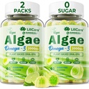 Omega 3 Gummies 2200mg från Algae Oil (DHA 640mg & EPA 290mg) för kvinnor och män, Vegan Omega 3 Fish Oil Alternative, w/CoQ10, Astaxanthin, vitamin A, E, D3 för hjärna, ögon, antioxidant, sockerfria 2Packs