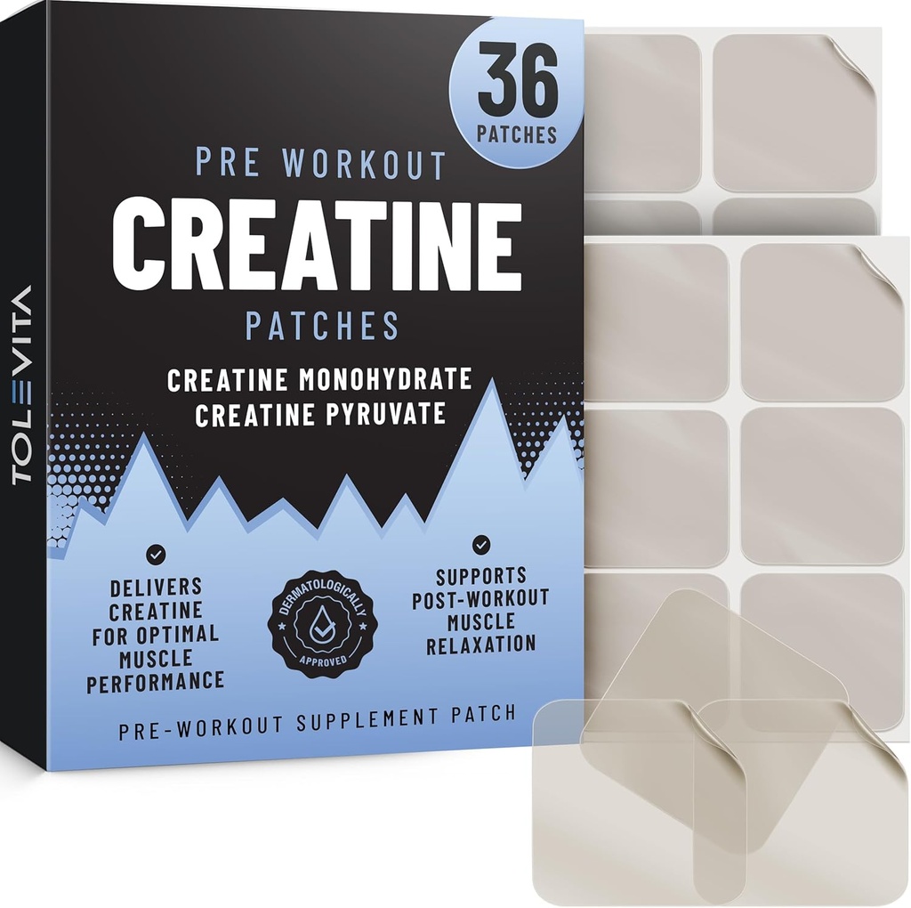 Pre Workout Creatine Patches - 36 Pcs | Kreatin Monohydrat & Pyruvate | Energistöd & Muscle Recovery | Easy-to-Use Adhesive Patches för gym, fitness och aktiva livsstilar