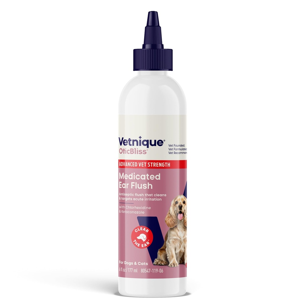 Vetnique Oticbliss Advanced Strength Medicated Dog Ear Infection Treatment, Antiseptic Ear Cleaner för Cat & Dog Ear Cleaning Solution Chlorhexidine & Ketoconazole (6oz Flush)