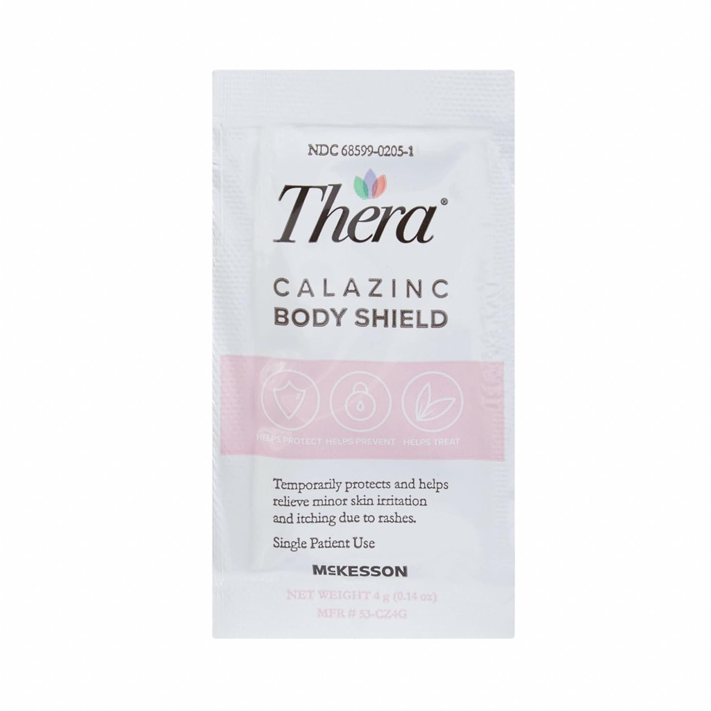 Thera Calazinc Body Shield, Calamine med Zinc Cream [144 Packets Total] -Skin Barrier Ointment för Eczema, Psoriasis, Diaper Rash - Individuella paket, 4 g Packet