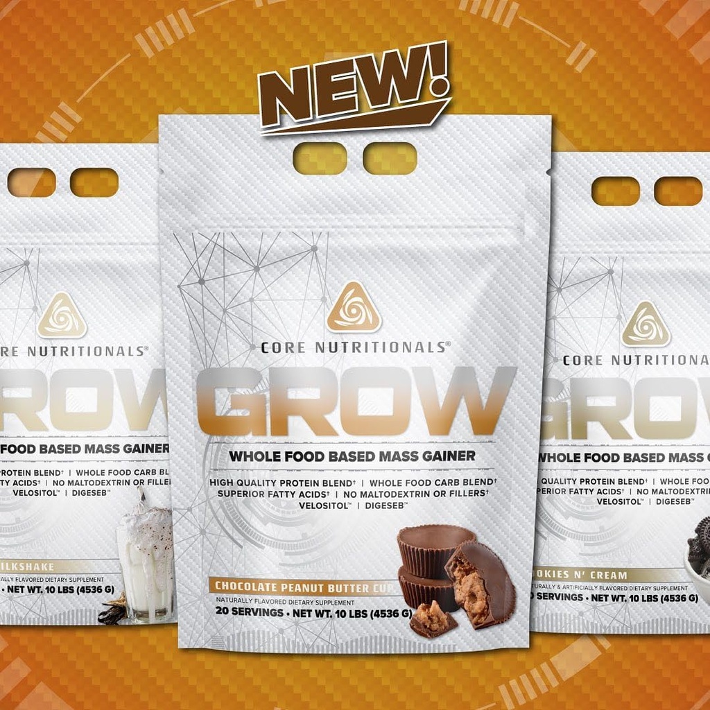 Core Nutritionals Grow Mass Gainer | Whole Food Carb Blend + Protein Blend | Maltodextrin Free | 880 kalorier, 50g protein | 10 pund (Chocolate Peanut Butter Cup)
