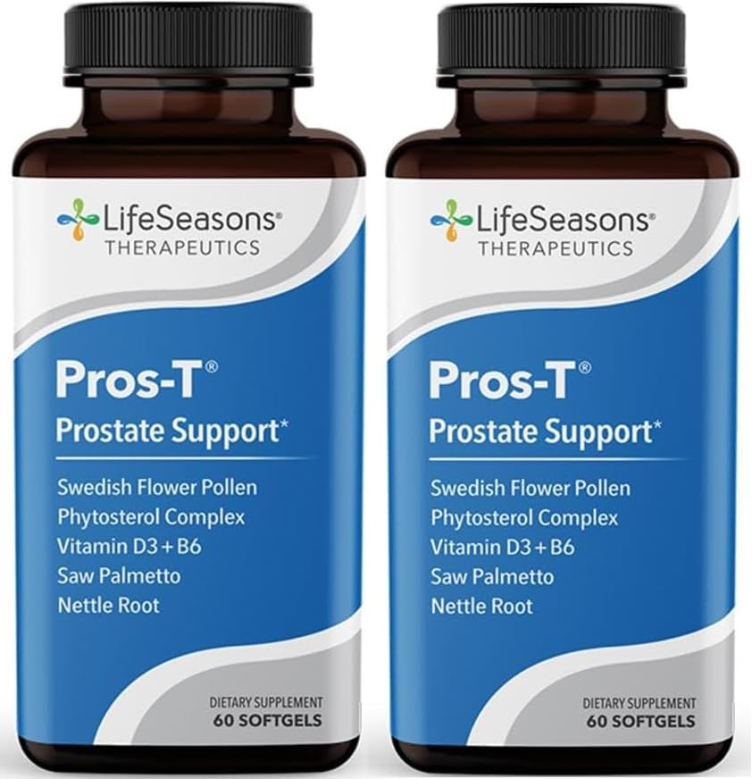 Pros-T - Prostate Support Supplement - Saw Palmetto, Phytosterol, Zink, Nettle, Vitamin D-3 & B6 - Främja hälsosam prostatafunktion och normalt urinflöde - Förbättra Tissue - 60 Softgels (Pack of 2)