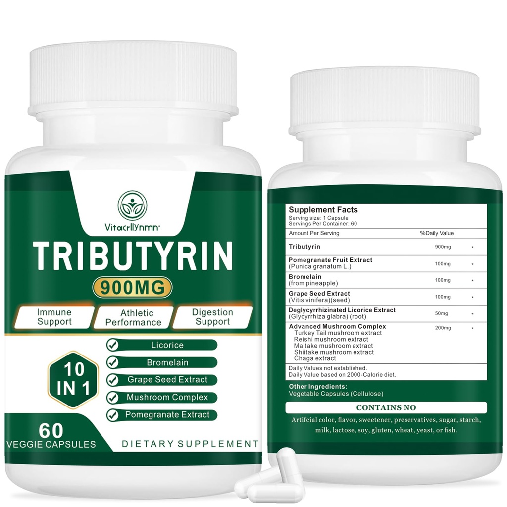 Tributyrin Supplement - Butyrate Precursor för Gut Barrier Support, Leaky Gut Support, Digestion 60 Count