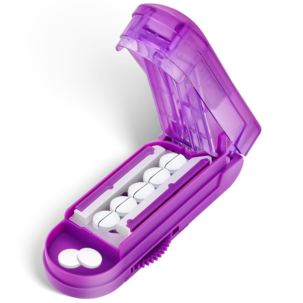DUBSTAR Pill Cutter Splitter for Small and Tiny Pills, Multiple Pill Cutters for Small or Large Pills, Justerbar Pill Splitter med Centering Device och Blade Guard for Multi Tablets (Purple)