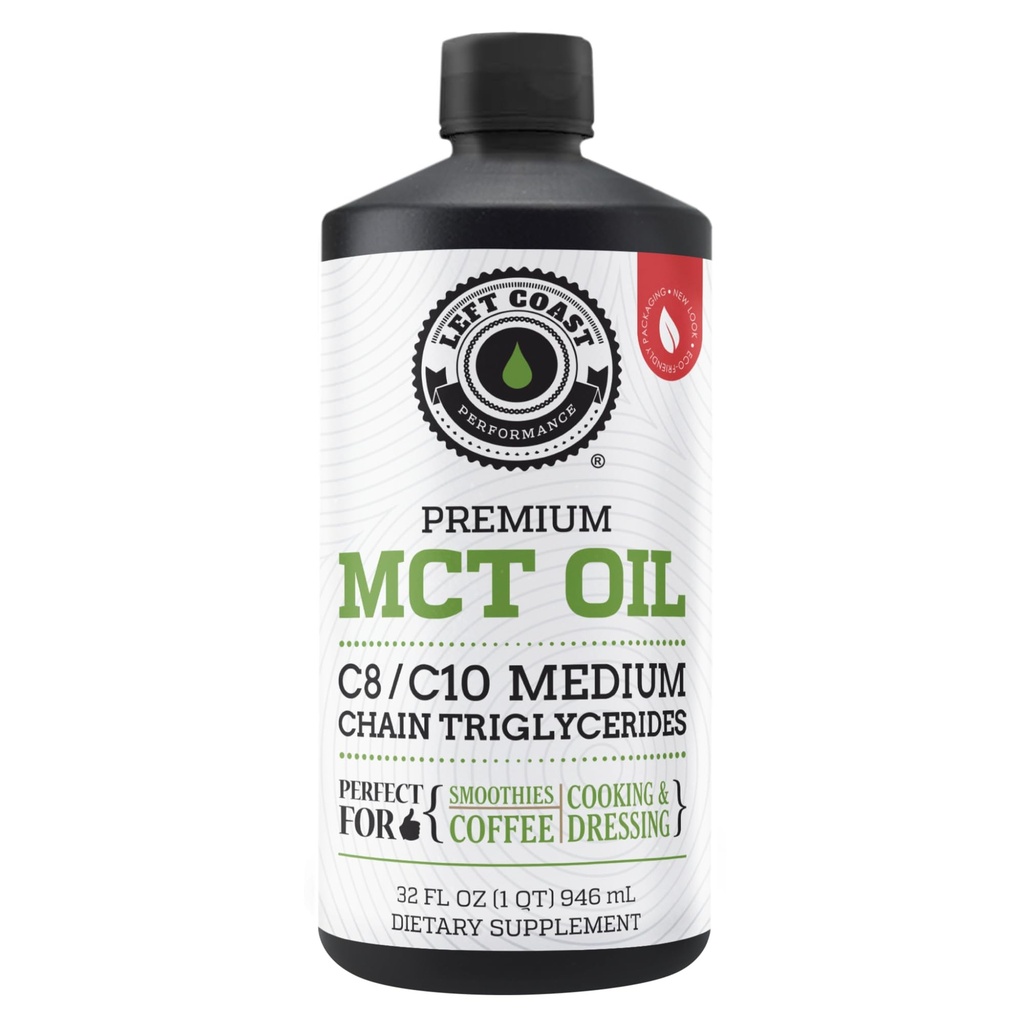 100% Coconut MCT Oil Liquid - MCT Oil C8 C10 för hållbar mental energi och fokus Stöd stor för smoothies Salads Coffee & More - Palm Free Vegan Keto & Paleo Friendly 60 + portioner (32 Fl Oz)