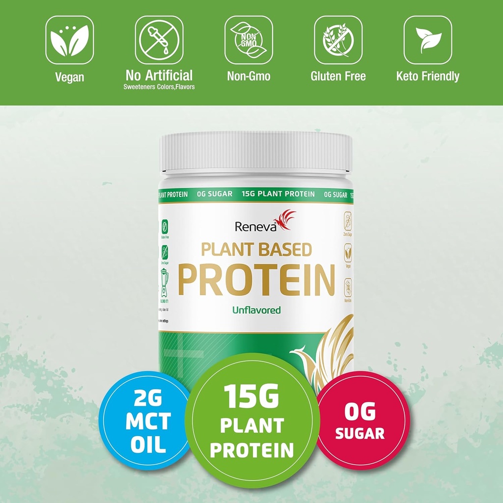 RENEVA Vegan Protein Powder | 15g Plant Based Protein från Pea and Rice | Gluten Free, Dairy Free, Lactose Free, Soy Free, Zero Sugar (Naturally sötad med Stevia) | 12.7 Ounce Resealable Canister