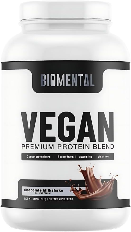 Biomental Vegan Chocolate Protein Powder - Plant-Based - Easy Absorption - Utsökt choklad - Muskelbyggnad, ideal hälsosam Vegan Lifestyle - Non-GMO, Gluten-Free Protein Supplement