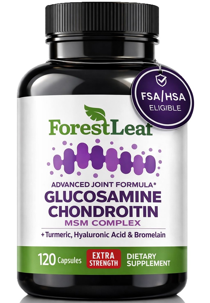Glukosamin Chondroitin MSM Complex Supplement - Triple Strength 1200mg Joint Support Supplement för kvinnor och män med gurkmeja, Hyaluronsyra och Bromelain för muskelflexibilitet - 120 Caps