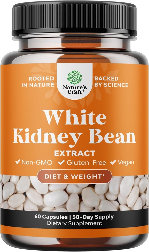 White Kidney Bean Extract Carb Blocker - White Kidney Beans Supplement för Metabolism Boost & Ease Calories från Starchy Food - Carb Control Supplements - 60 kapslar