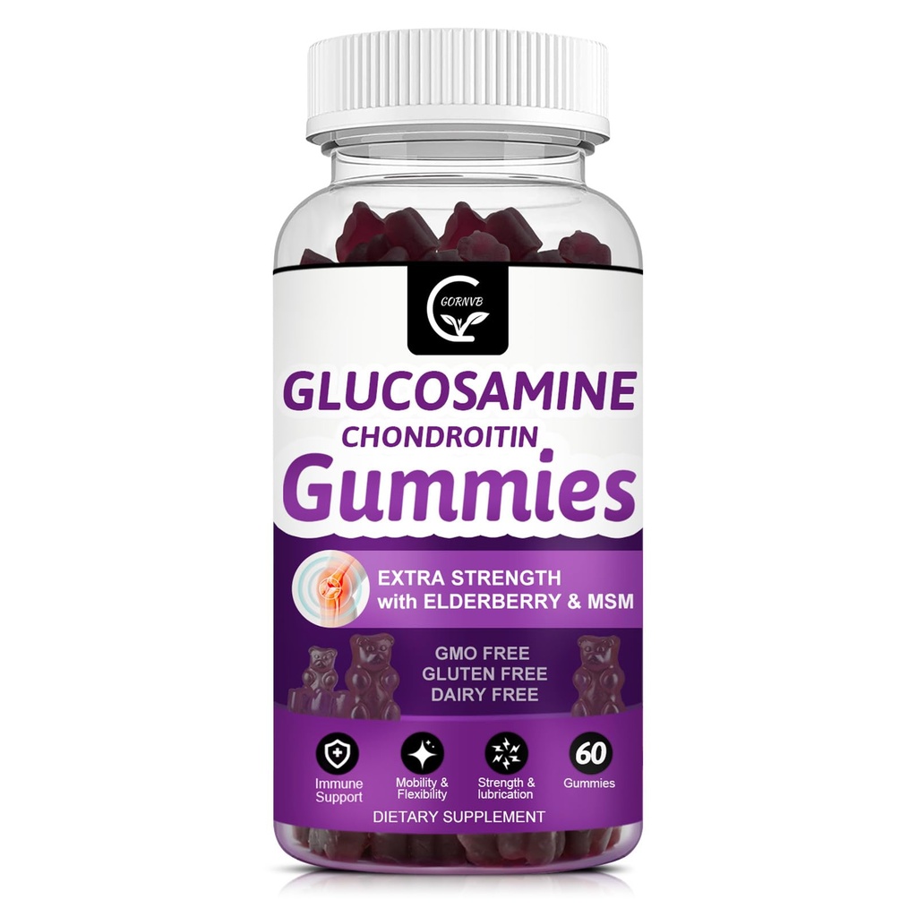 Glukosamin Chondroitin Gummies med MSM & Elderberry - Extra Strength Mobility & Flexibility Support, Antioxidant Immune Supplement för kvinnor och män