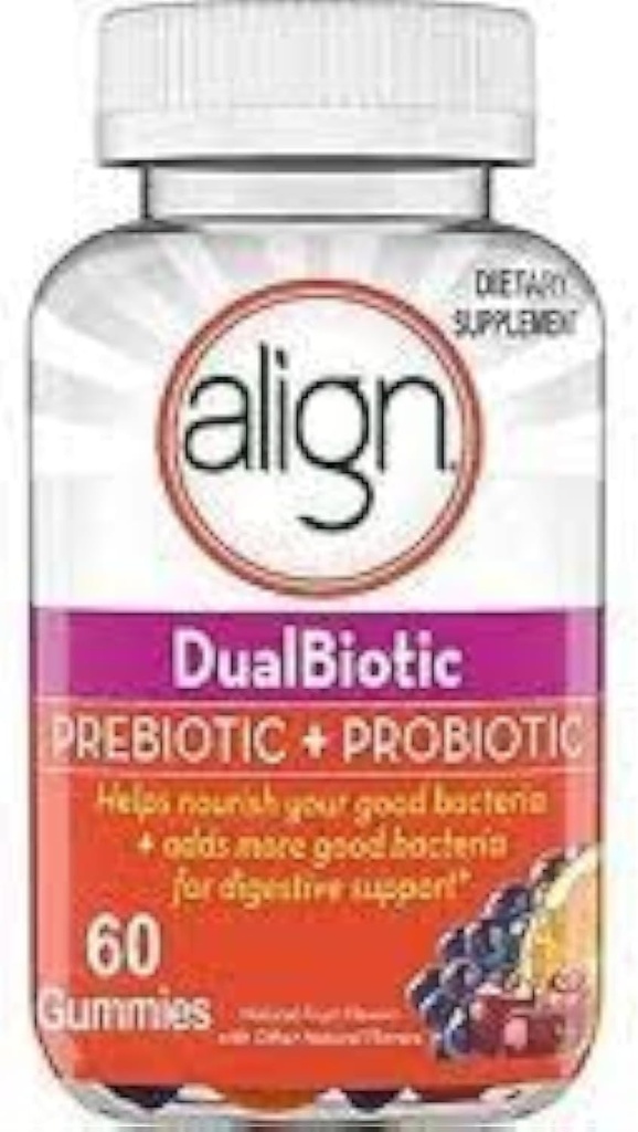 Align Prebiotic + Probiotiska Gummies naturliga frukt smaker - 60 CT, Pack av 3