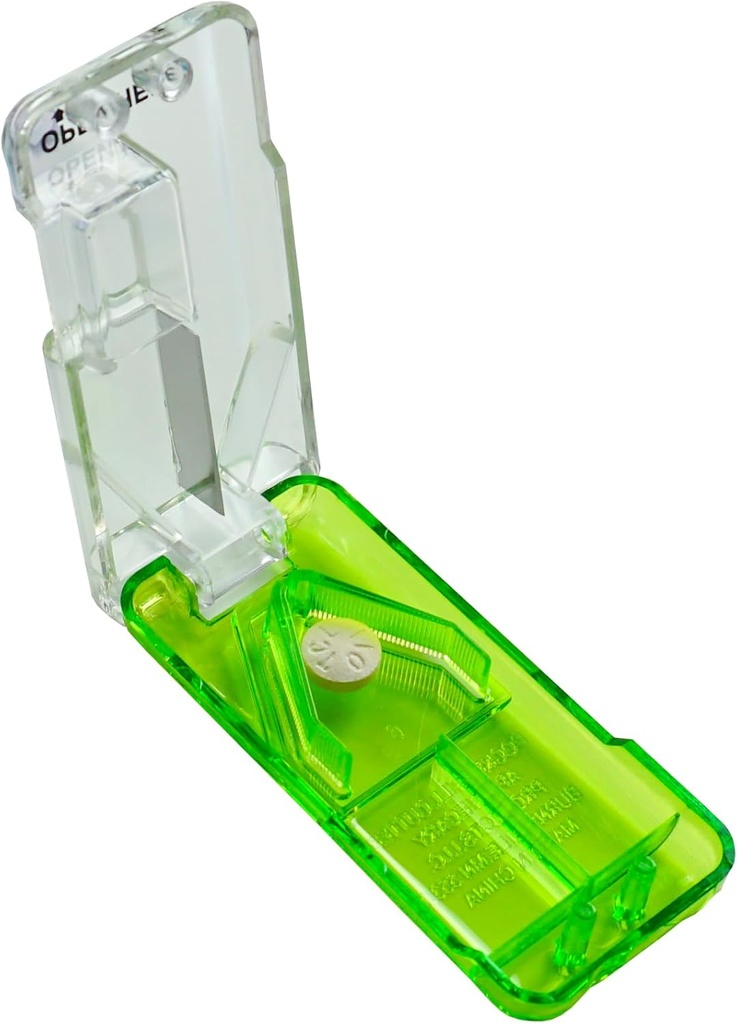 EZY DOSE Pill Cutter och Splitter med dispenser, daglig användning, säkert skär piller, vitaminer, tabletter i hälften eller kvartal, noggrann och enkel skärning, rostfritt stål Blade, Travel Sized, Green, BPA Free