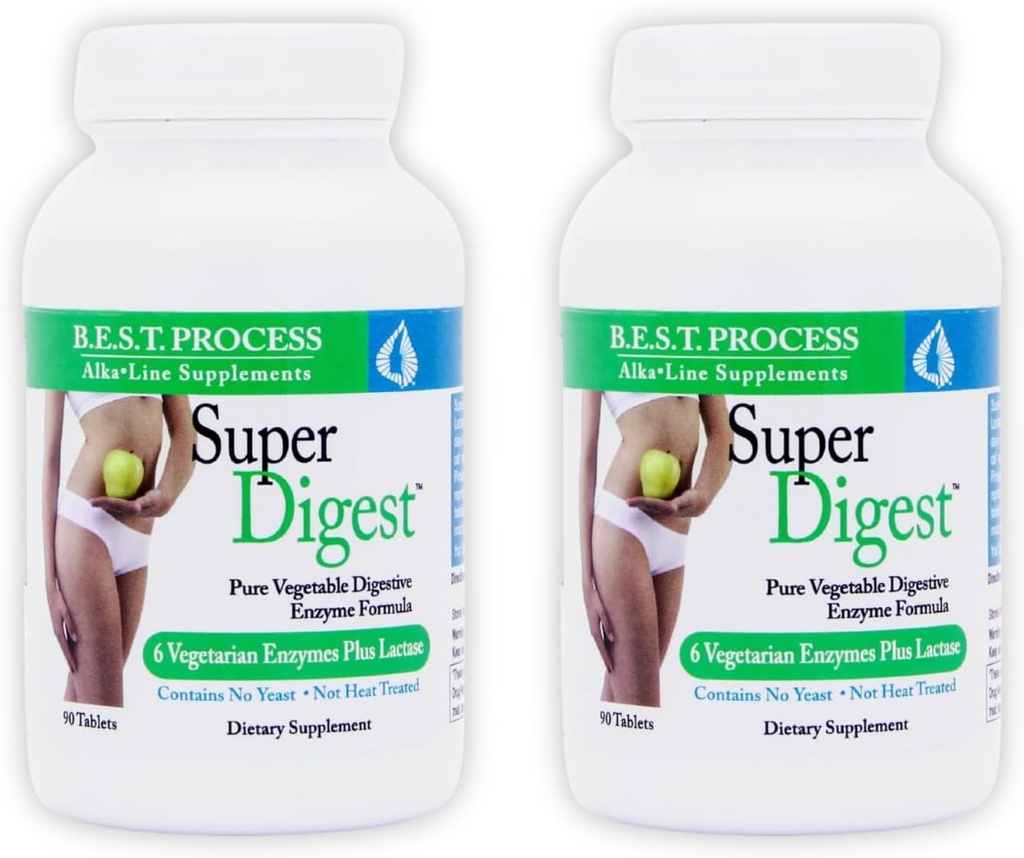SuperDigest (2 Pack) Bästa processen Alkalisk - Multi-Enzyme Digestive Support - Digestive Enzymes med Alfalfa, Papain & Bromelain (Vegetarian Friendly)